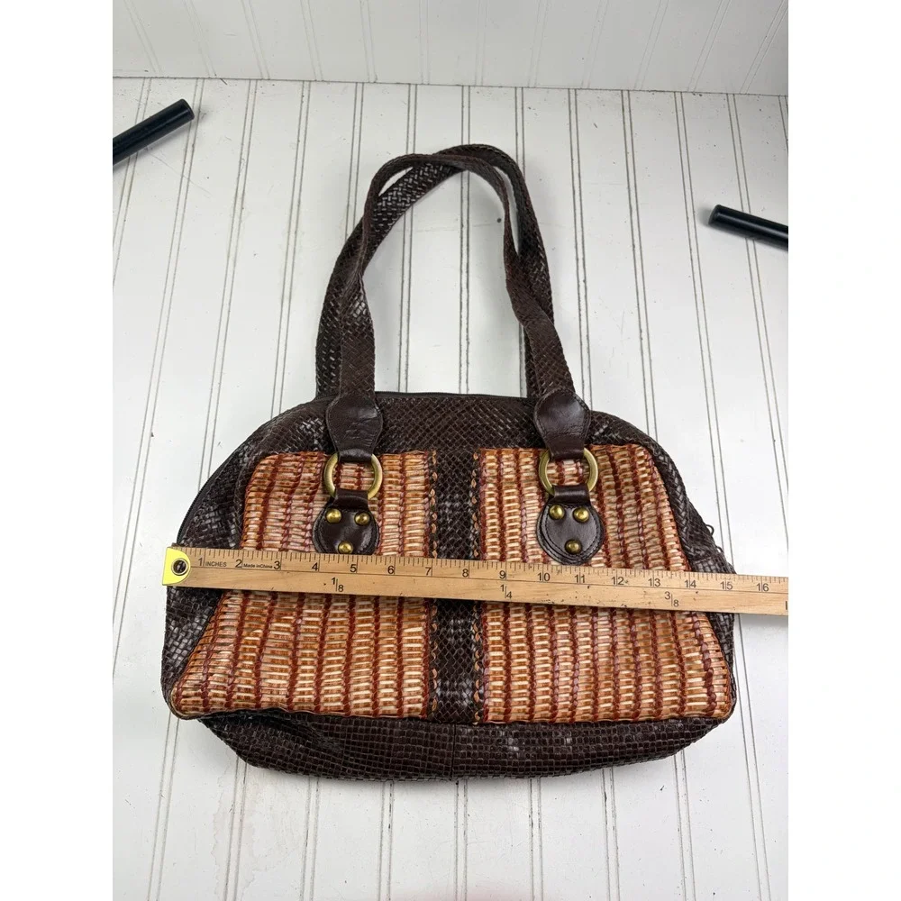 Vintage Y2K Boho Brown Woven Studded Western Hobo Rustic Shoulder Bag Purse